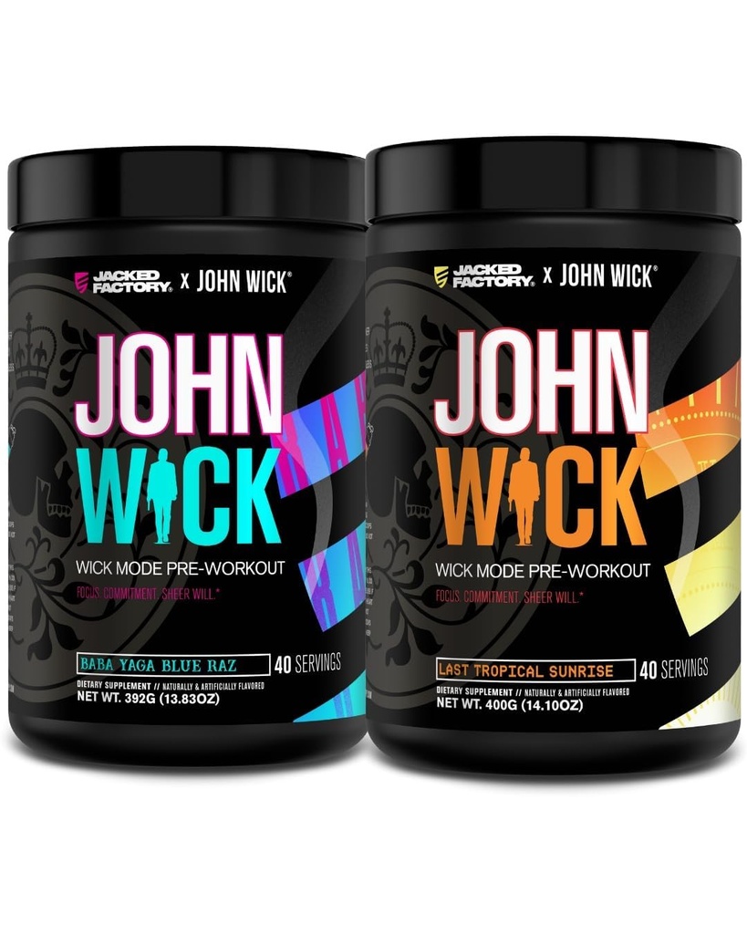 Jacked Factory X John Wick - Wick Mode pred tréningom Powder - Intenzívna energia, Sústredenie na boj-Ready, nezastaviteľný záväzok, a Sheer Will - Baba Yaga Blue Raz & Last Tropical Sunrise
