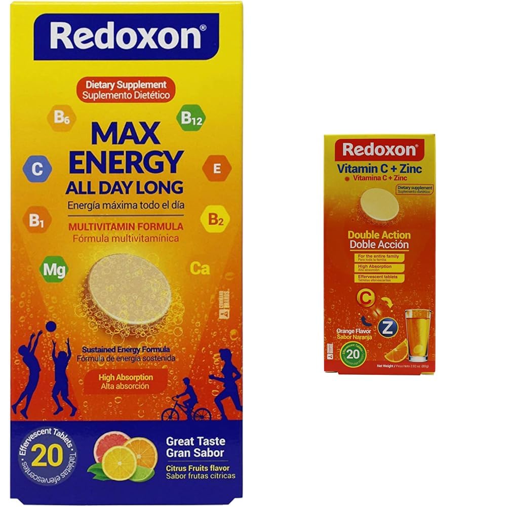 Redoxon Max Energy Citrus Effervescent tablety Imunitná podpora Bundle Vitamín C Zinok Effervescent Orange Immune Tablety