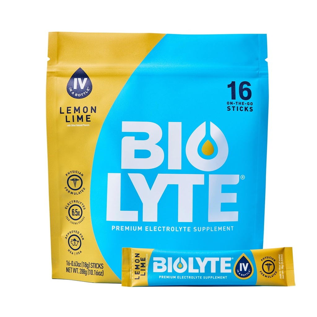 BIOLYTE IV Powder Pakets Electrolyte, IV Liquid Drink Mix for Water, Dr-Developed Hydration, HSA & FSA Schválená Dehydratácia Relief, Chemoterapia musí mať pre ženy a mužov- citrónová vápno (16 Sticks)
