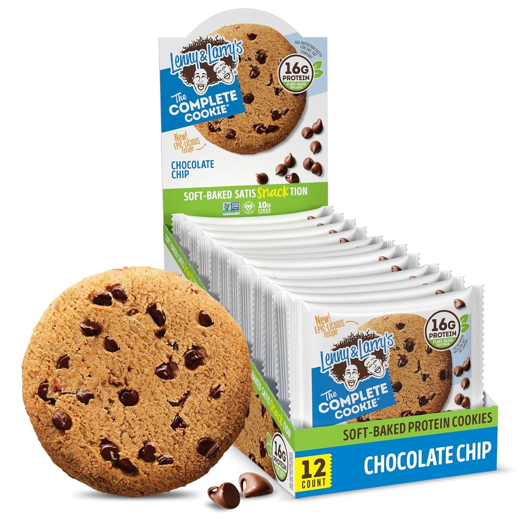 Lenny & Larry je kompletný Cookie, Čokoládové Chip, Soft Baked, 16g Plant Protein, Vegan, Non-GMO, 4 Ounce Cookie (Pack of 12)