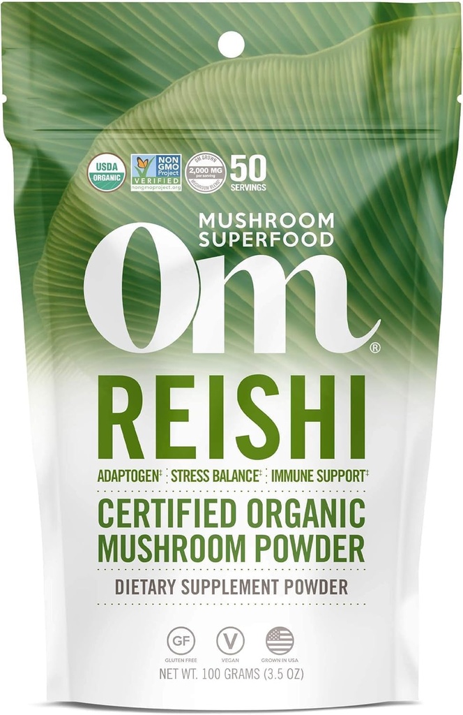 OM MUSHROOM SUPERFOOD Reishi Organic Mushroom Powder, 3,5 Ounce, 50 Servings, Adaptogen, Stres & Immune Support, Superfood Mushroom Supplement