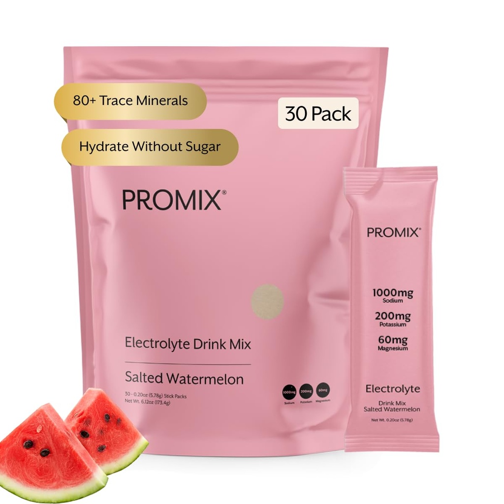ProMix Nutrition Electrolytes prášok Hydratačné balíčky - Himalájska ružová soľ, horčík, draslík, vitamín C - slaná vodová Melón, jemne sladené - 30 servírovaní (Stock of 30)