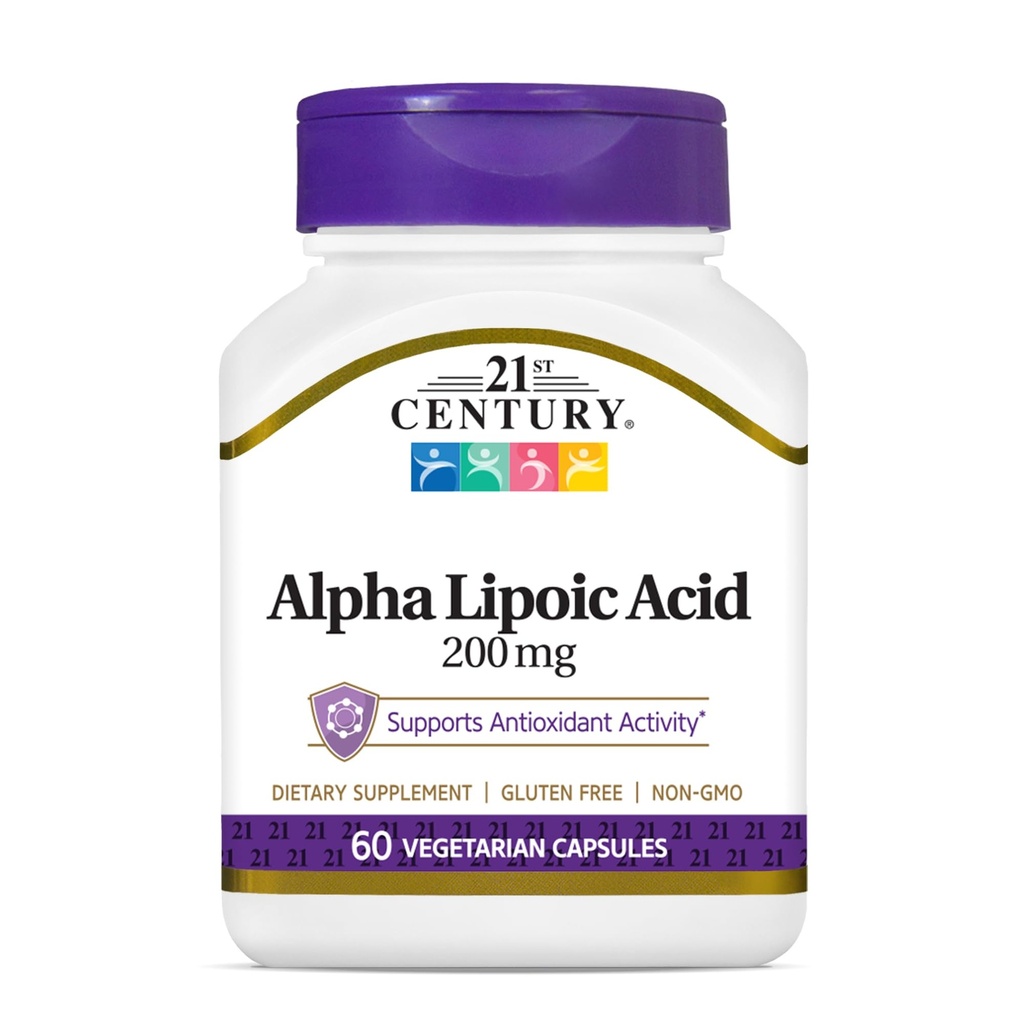 21. storočie Zdravotná starostlivosť Alpha Kyselina lipová 200 mg, 60 gróf Vegetariánske kapsuly