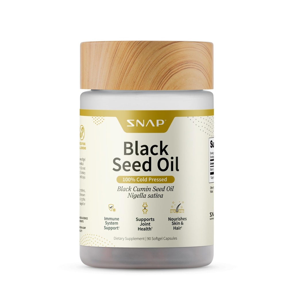 Snap Supplements Black Seed Oil Capsules 100% Cold Pressed Organic Nigella Sativa 