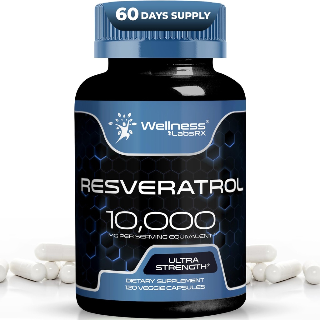 WELLNESS LABSRX Resveratrol 120 Kapsule, Resveratrol Supplement, Resveratrol 1000mg Polygonum Root, Trans Resveratrol for Healthy Aging, Heart, Brain Health Support - Vegan, Keto
