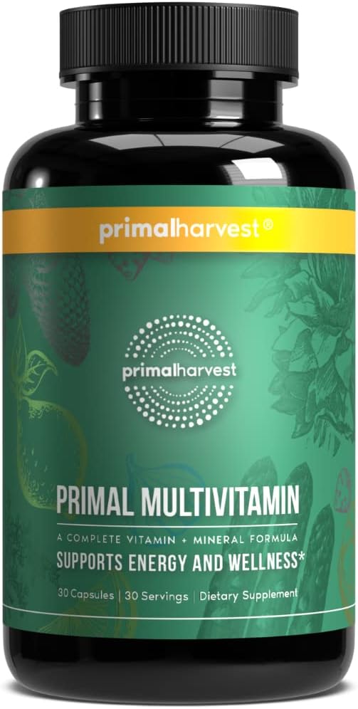 Primal Harvest Multivitamín pre ženy a mužov Vitamín A, Vitamín C, Vitamín D a E, Vitamín B12, B6, Biotín, Zinkové doplnky (30 kapsúl)
