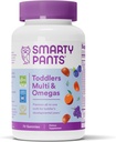SmartyPants Batoľa Multivitamínové Gummy: Omega 3 Rybí olej (EPA/DHA), Vitamín D3, C, vitamín B12, B6, A, K & Zinok, Biotín, Beta karotén, bezlepok, Tri ovocné príchute, 70 Počet (23 dní)