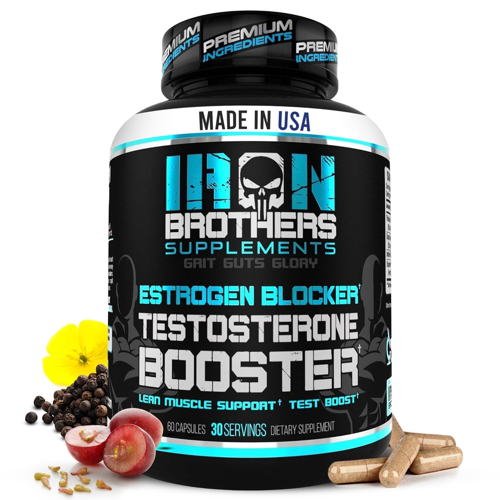 Iron Brothers Doplnky Testosterón Booster pre mužov s estrogénovým blokátorom - Anti-Estrogen Dietary Supplements - Hroznové semeno a tribulus terrestris 