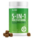 Pet MD 5in1 pes Multivitamín - 30 esenciálne vitamíny, minerály a živiny pre kožu a kožu, Hip & Joint, Trvanlivosť, starší pes a šteňa Vitamíny - glukozamín, Omega 3 6 9, & Probiotiká - 60ct