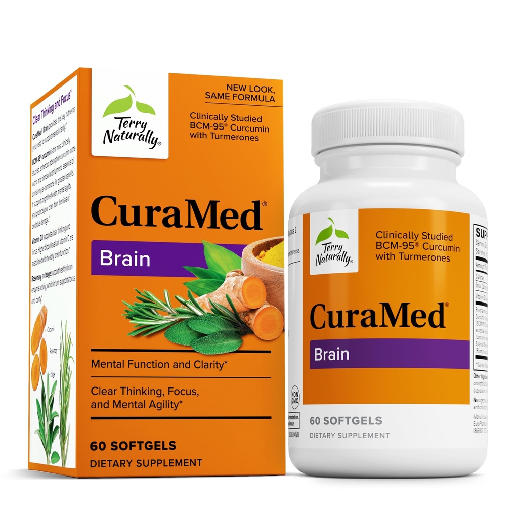 Terry prirodzene CuraMed mozog - diétne doplnok k podpore jasnosť a zameranie - mozog zdravie doplnok s Curcumin & Turmerica esenciálny olej na pomoc koncentrácia - 60 Softgels