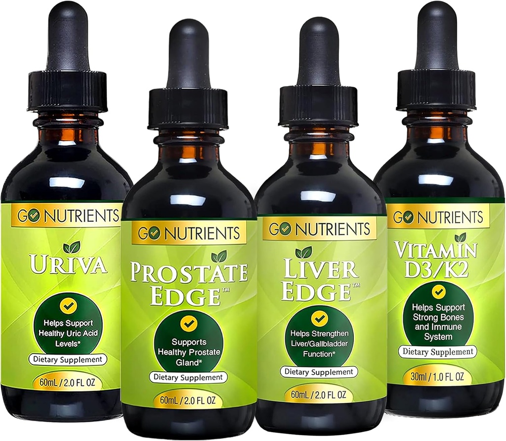 Go Nutrients Pánske zdravie Bundle - Vitamín D3/K2, Liver Edge, Prostate Edge, Uriva 