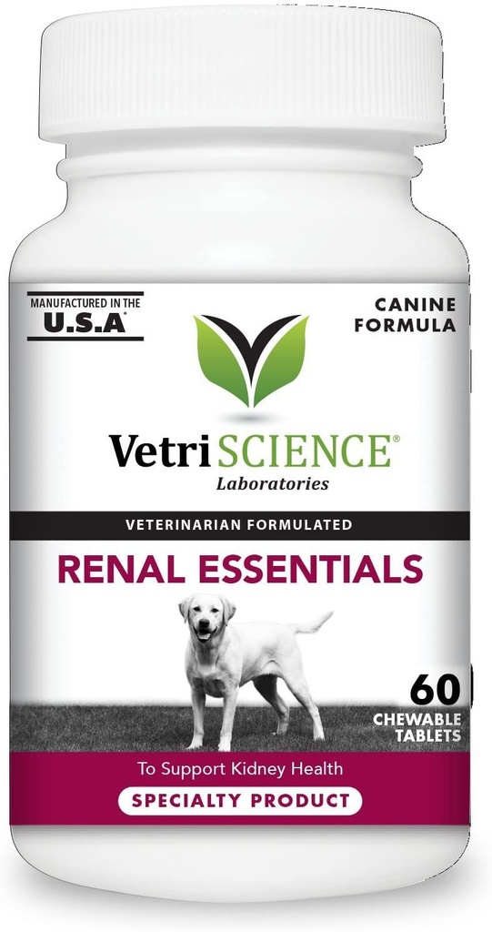 VetriScience Zdravie obličiek Žuvacie tablety, Renálne Essentials Supplement for Psy, močové tract and Obličky Support with Mushroom, Astragalus Root, Netle Seed and Herbs, Dym, 60 Počet
