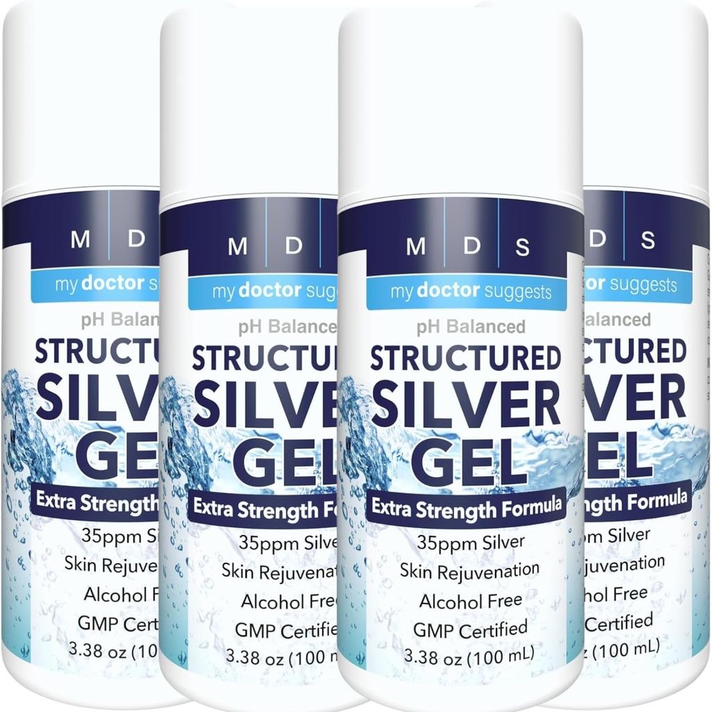 Koloidné striebro Gél Extra sila - 35ppm Aktivovaný koloidné striebro Gél pre maximálnu potenciu - Made in USA - Štruktúrovaná formula v pohodlnom 4 balení