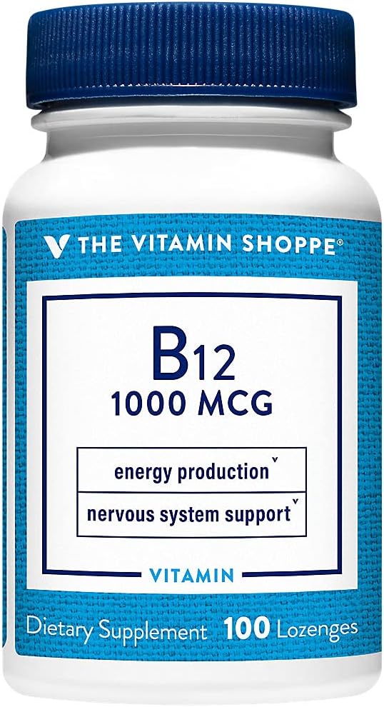 Vitamín Shoppe Vitamín B12 1000mcg - podporuje výrobu energie, jedenkrát denne Dietary Supplement - vitamín B-12 (ako cyanokobalamín), Gluten & Dairy Free (100 lozenges)