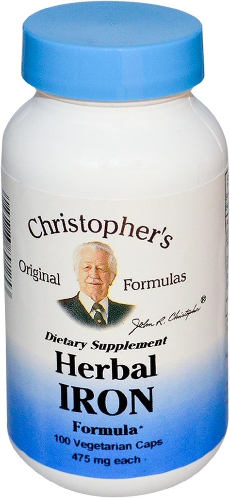 Christopher's Original Formules Herbal Iron Formula, Natural Iron Support, 450 mg, 100 Vegetariánskych kapsúl