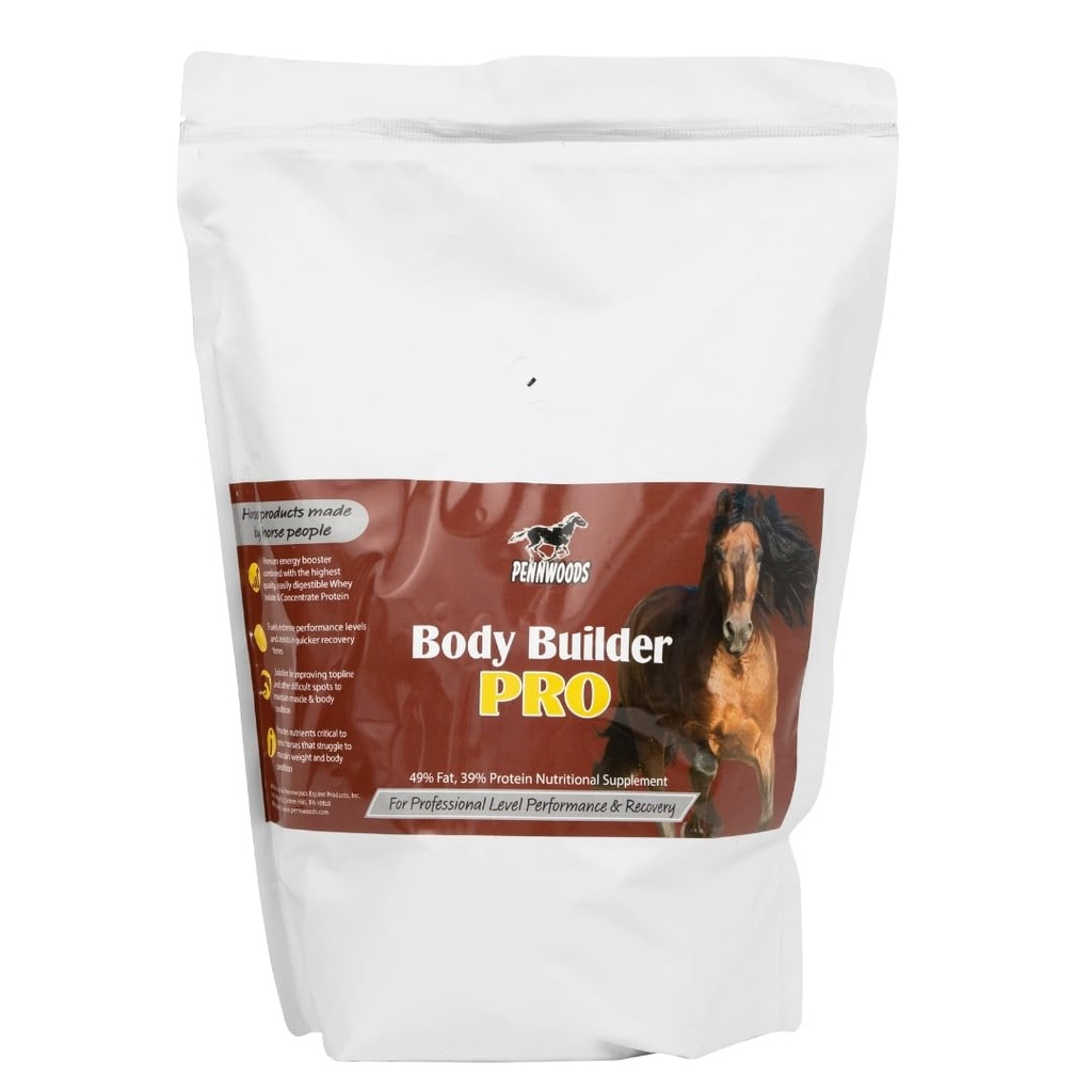 Pennwoods Body Builder Pro, Horse Gain Supplement, Premium High Tuk Energy Booster, s srsť izolát a koncentrát proteín, 4lb Vrece