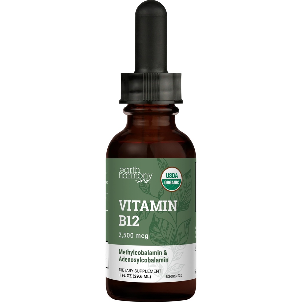 Organický vegánsky vitamín B12 Sublingválny tekutý doplnok - 2500mcg Metylkobalamín kvapky pre prírodnú energiu, metabolizmus zdravie a imunitný systém podpora - 1 Fl Oz