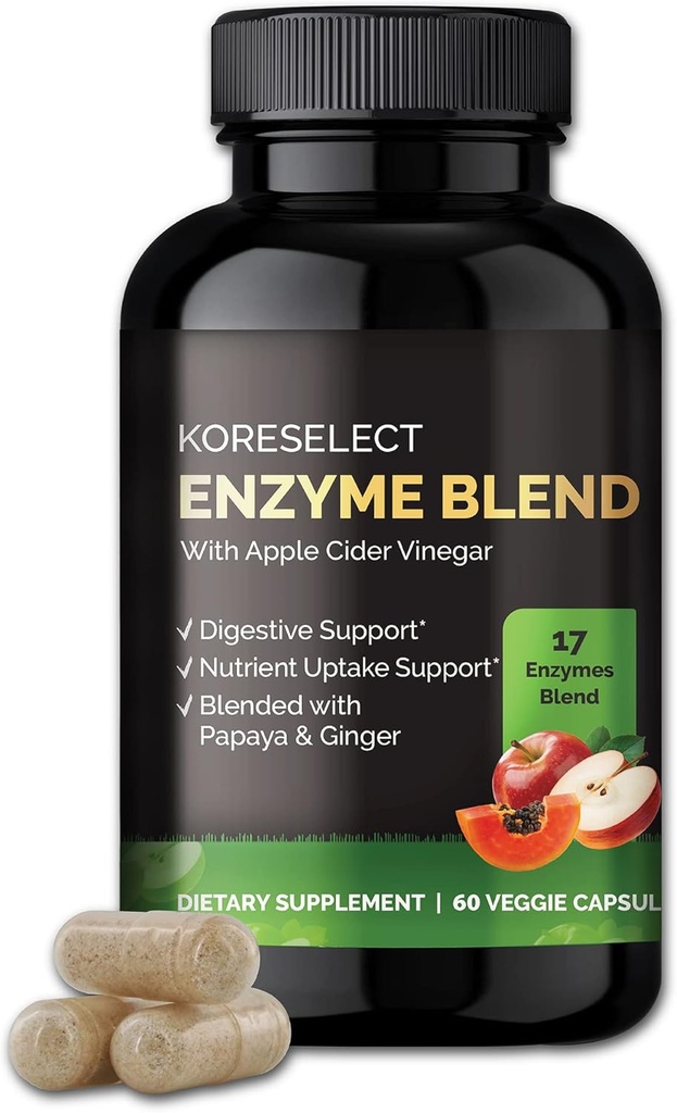 17 Enzyme Blend pre Digestive Gut Health Suplement, Immune Support, Bloating & Gas Relief, Živina Absorpcia, s Apple Cider Ocogar, Ginger, Papaya - 60 Kapsule