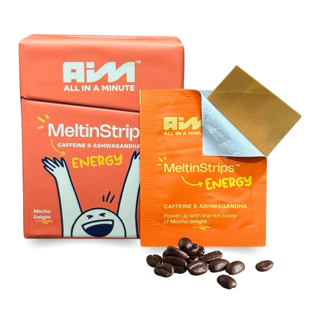 MeltinStripsTM energetické pásy s 40mg kofeínu, 20mg Ashwagandha & Vitamín B12 