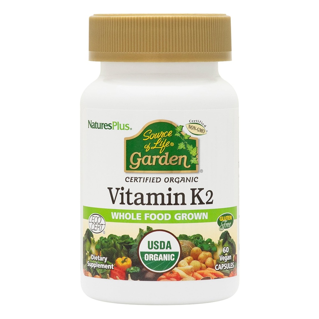 PrírodaPlus Zdroj života Záhrada Vitamín K2-60 Vegan Kapsule, Balenie 2 - Bone Support - Certified Organic, Non-GMO, Gluten Free - 120 Celkom Servis