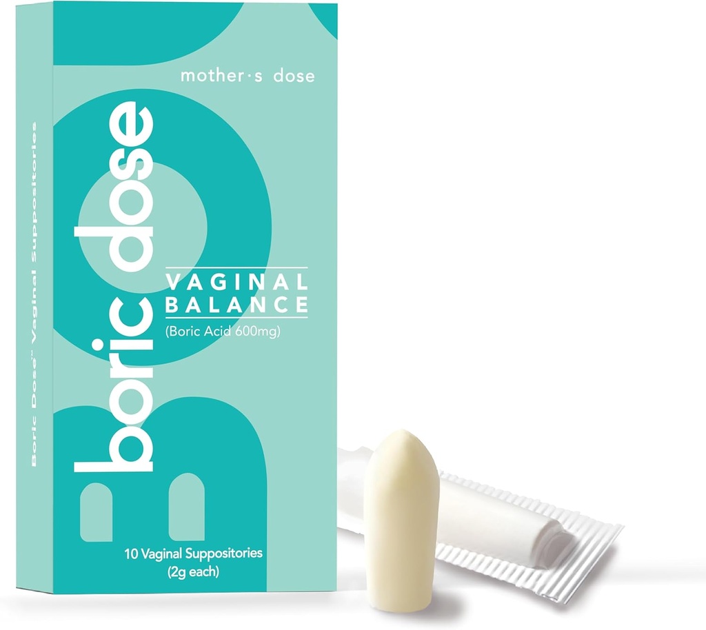 Mothers Dose Boric Acid Suppitory - Udržuje a vyvažuje zdravé Vaginálne pH, Manažuje zápach, Hydraty, & Hydratuje. USA Vyrobené s pridaným kakaovým maslom a kokosovým olejom