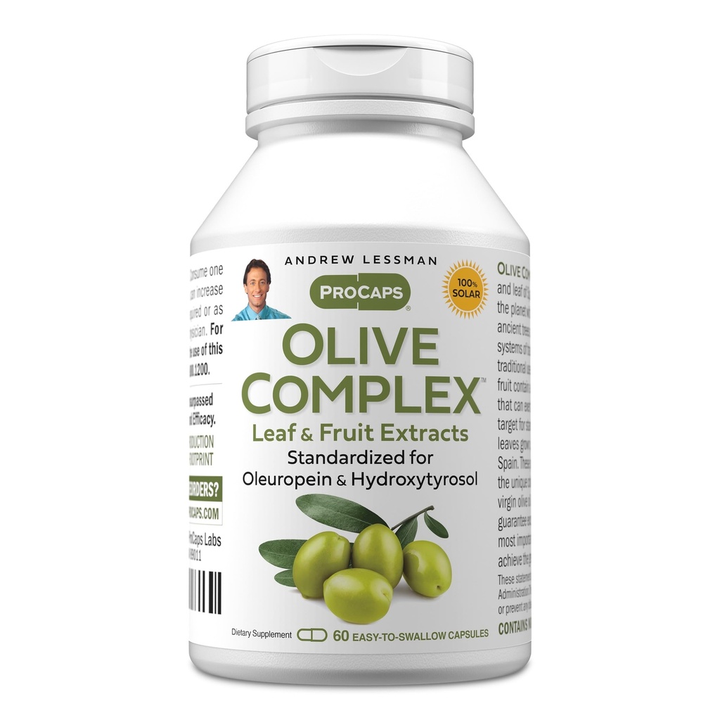 Andrew LESSMAN Olive Complex - 60 Kapsule - List a ovocné extrakty. Štandardizovaný pre Oleuropein a hydroxytyrosol na podporu kardiovaskulárneho a imunitného zdravia. Malé kapsuly sa ľahko prehĺtajú