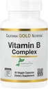 Kalifornia Gold Nutrition Vitamin B Complex, Thiamin B1, Riboflavin B2, Niacin B3, Pyridoxín B6, Biotín B7, kyselina pantoténová B5 a Pro Folate B9, bez lepidla, non GMO, 60 Veggie Capsules