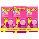 Pepto Detské žuvacie tablety na pálenie záhy, kyslé poruchy trávenia, kalivý žalúdok a žalúdočné ťažkosti, Bubblegum Flavor, 72 celkom (3 balenia po 24)