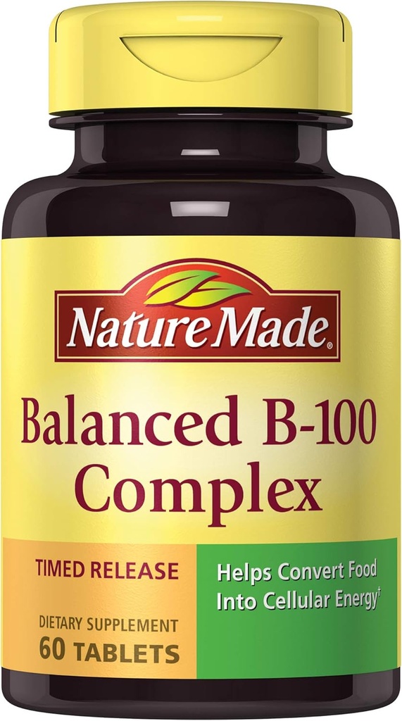 Nature Made Balanced B-100 Timed Release (Thiamin, Riboflavin, Niacin, B6, B12, Biotin, Panthenic Acid & Folic Acid) Tablety 60 Ct