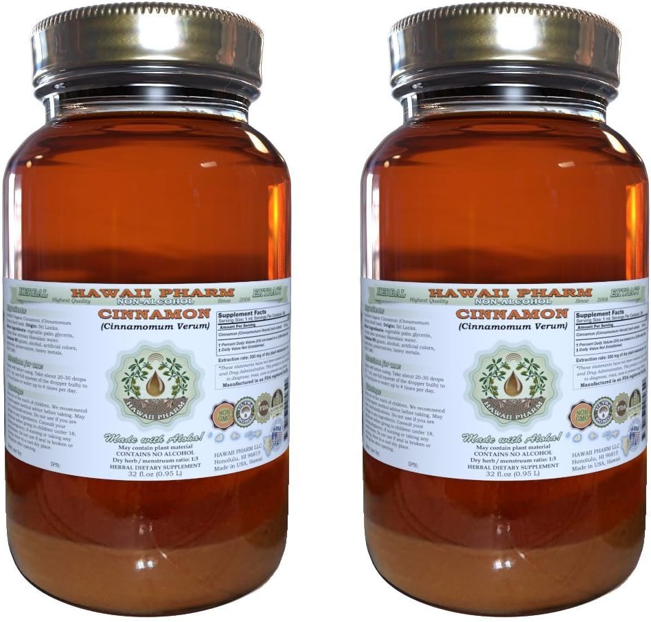 Škorica Bez obsahu alkoholu Tekutý extrakt, Škorica (Cinnamomum Verum) Sušené Bark Glycerit Hawaii Pharm Natural Herbal Supplement 2x32 oz Nefiltrované