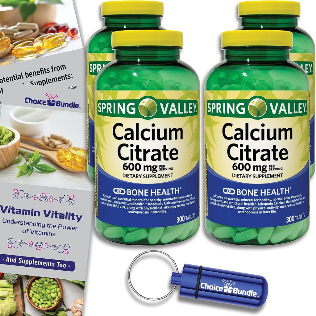 Jarné údolie Titračné tablety Dietetické doplnky 600 mg 300 Ct 4 ks Výber Bundle (1200 celkom) + vitamínový sprievodca & Pill kontajner (6 položiek)!