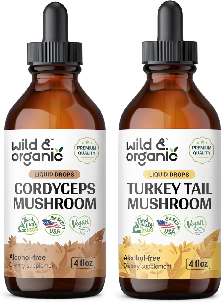 Wild & Organic Cordyceps Tincture 4 fl oz & Turkey Tail Mushrom Tincture 4 fl oz