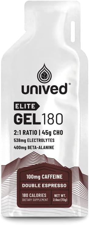 Univened Elite Gel 180-2:1 Pomer jednoduchých a komplexných karbónov s Beta Altanine & Essential Electrolytes - pre Endurance Athletes Runners & Cyclists -180kcal - Double Espresso - 100mg kofeín - balenie 6