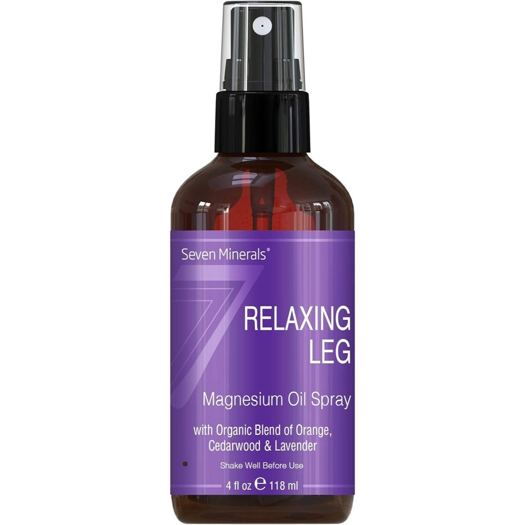 Sedem minerálov Relaxačné nohy Magnézium sprej, Výkonný zmes esenciálnych olejov (Orange, Cedarwood, & Lavender), ktorá upokojuje nohy prirodzene. 4 fl oz