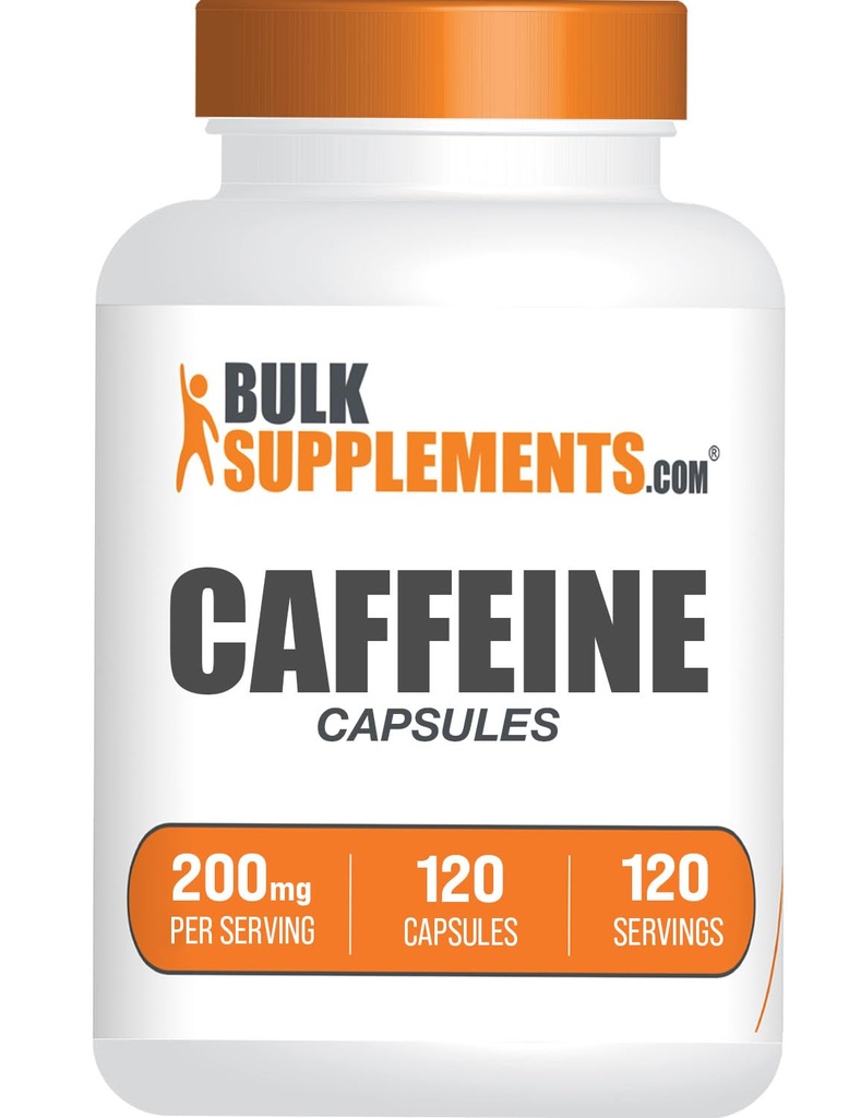 BulkSupplementments.com Kofeín 200mg Kapsule - Kofeín Doplnky, Kofeín Pilulky 200mg - pre Energetická podpora, 1 Kofeín Kapsula na Serving, 120 Kapsule (Pack of 1)