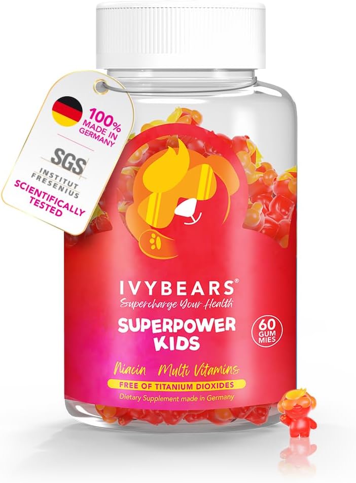 IvyBears® Superpower Kids - Multivitamínové Gummy pre imunitnú podporu - Posilnenie detských imunitných systémov s vitamínmi C, D2, B6, A - Plne prírodné Berry-Flavored - German-Made Daily Supplement