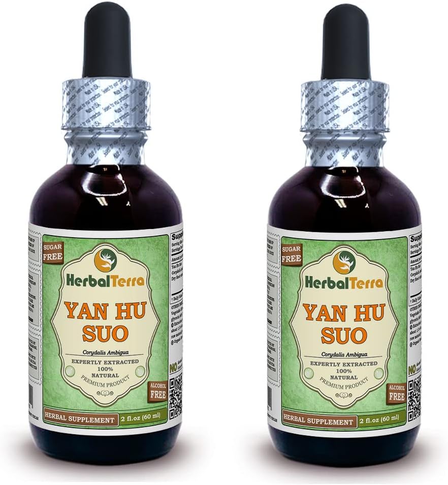 Yan Hu SUO (Corydalis Ambigua) Glycerit, sušené korene bez obsahu alkoholu Tekutý extrakt (meno: bylinnýTerra, hrdo vyrobené v USA) 2x2 fl.oz (2x60 ml)