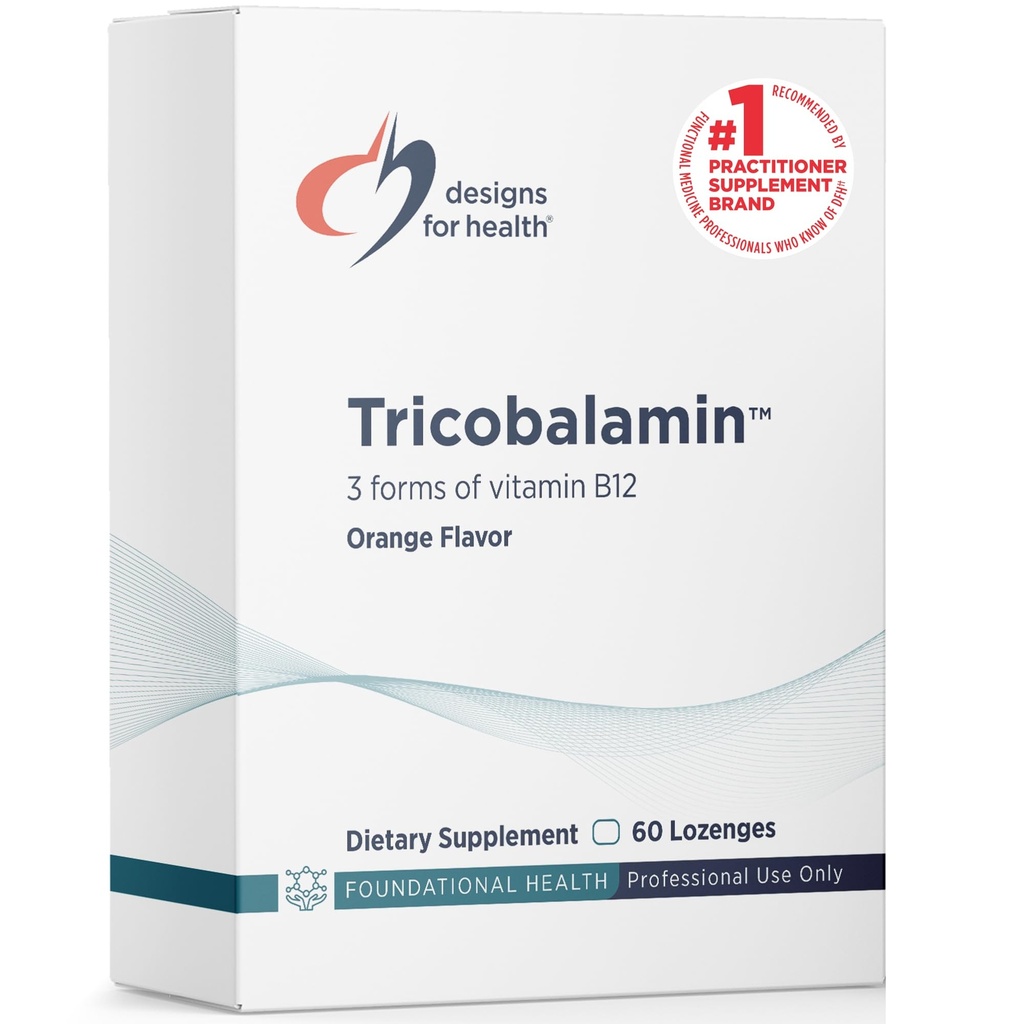Dizajn pre zdravie B12 Trikobalamín Lozenges - 3000mcg Triple B12 Tablety rýchleho rozpúšťania s metylkobalamínom, adenozylkobalamínom + hydroxokobalamínom - prírodná pomarančová aróma (60 lozengov)