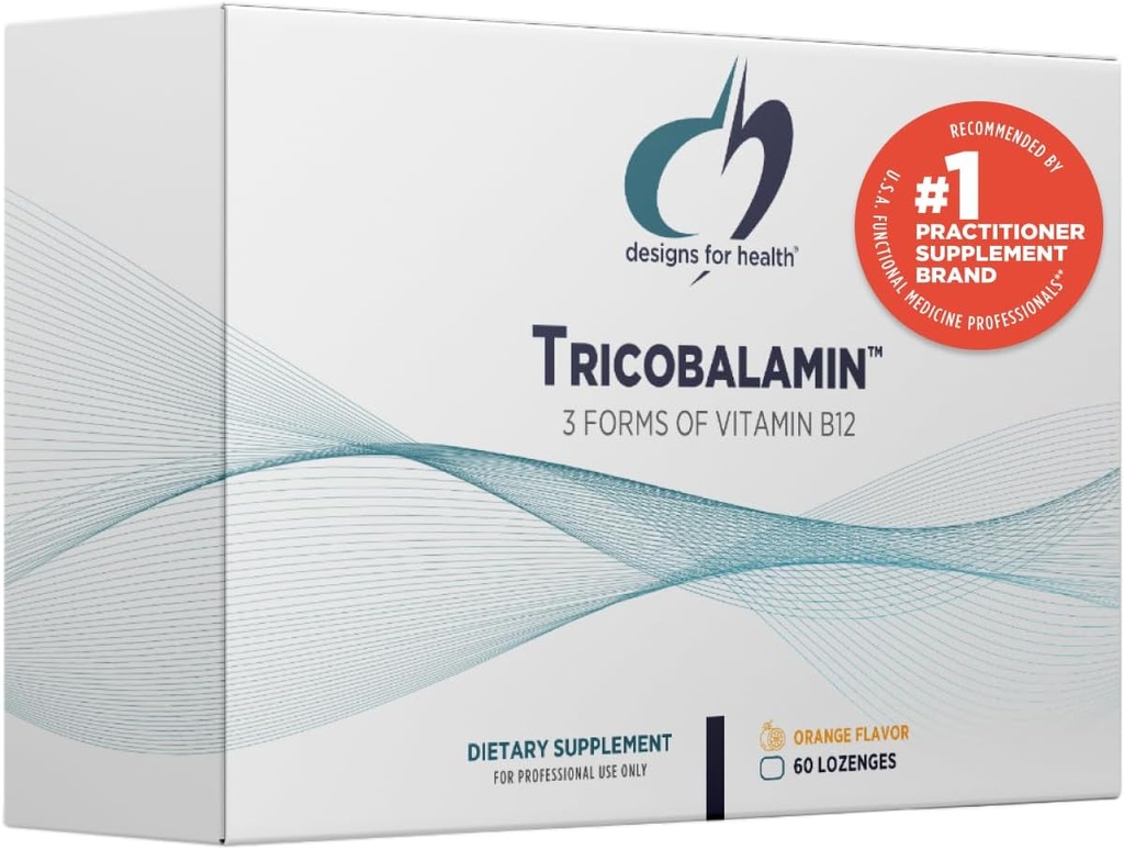 Dizajn pre zdravie B12 Trikobalamín Lozenges - 3000mcg Triple B12 Tablety rýchleho rozpúšťania s metylkobalamínom, adenozylkobalamínom + hydroxokobalamín - Prírodná pomarančová chuť (60 lozenges)