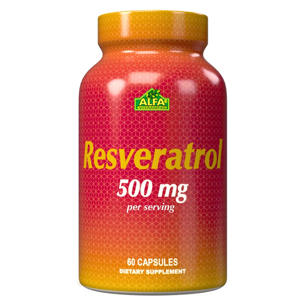 Resveratrol 1000mg by Alfa Vitamíny - Výkonný Antioxidant, pomáha predchádzať poškodeniu buniek - Podporuje funkciu mozgu, Kardiovaskulárne zdravie, Metabolizmus, anti-aging účinky - 60 Kapsule