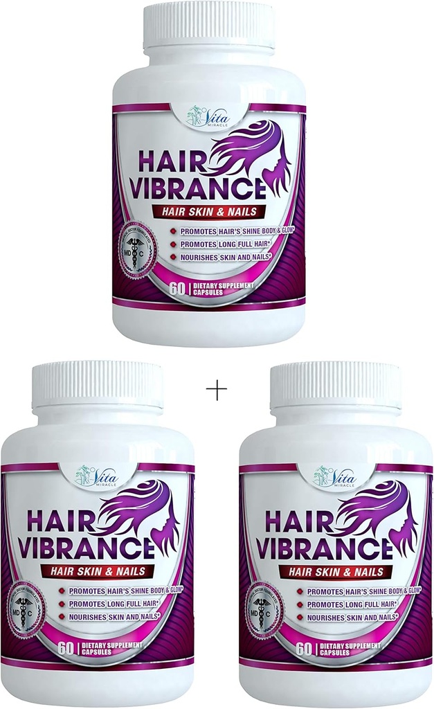 Vlasy Vibrance vlasy a nechty Vitamíny - lekár Formulované s 15000mcg biotín pre rast vlasov a 23 rast vlasov Vitamíny pre dlhšie lesklé celé zdravé vlasy kožné nechty a Lashes (3 balenie)