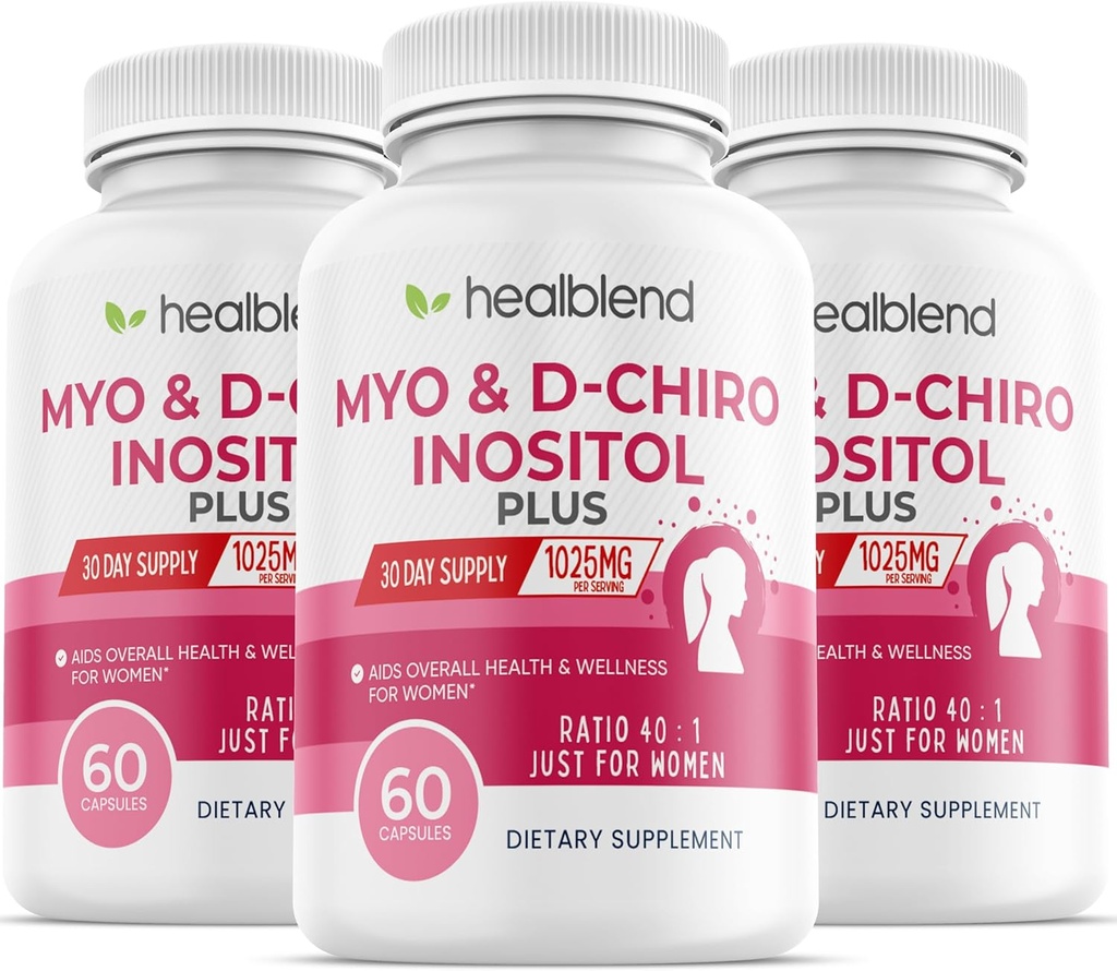 Myo & D- Chiro Inozitol Plus Supplement Blend, Hormonálna rovnováha, zdravá ovulácia a celková podpora wellness pre ženy, plodnosť a tehotenstvo zdravie (3 balenia)