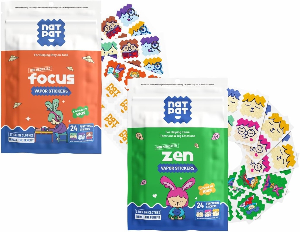 NATPAT FocusPatch (1 balenie) a ZenPatch (1 balenie) Bundle - 24 Zaostrenie zväčšujúce nálepky a 24 Pokojné Posilnenie Nálepky - Chemické bez, Prírodná úľava pre zaostrenie a podpora nálady