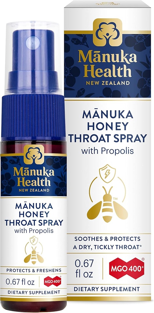 MANUKA ZDRAVIE, Manuka Honey Throat Spray s Propolis .67 fl oz, Protects & Freshens, MGO 400+, BIO30 Nový Zéland Propolis