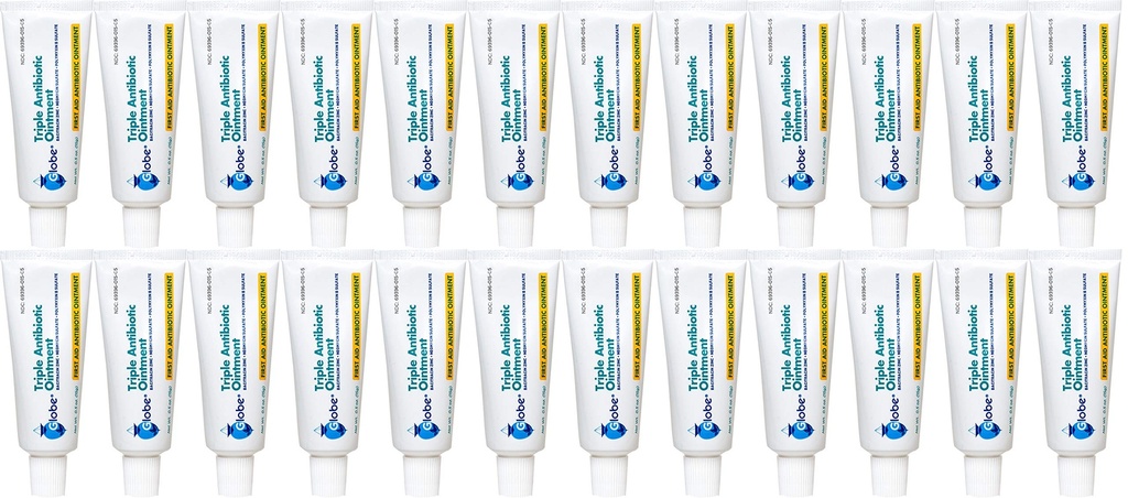 Globe Triple Antibiotic First Aid Ointment, 0.5 oz (24-Pack) Prvá pomoc Antibiotická Masť, 24-hodinová ochrana infekcie, Liečba rany starostlivosti o malé kocky, popáleniny a rezy