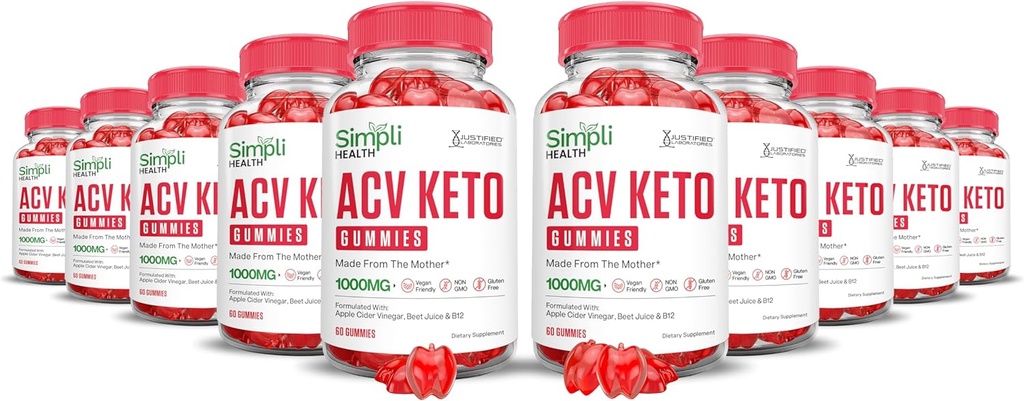 (10 Balenie) Simpli Health Keto ACV Gummies Advanced Formula 1000MG Ketonature Keto Gummies Ocogar Apple Cider Formulated with Pomegranate Beet Juice Powder B12 Vegan Non GMO 600 Gummy