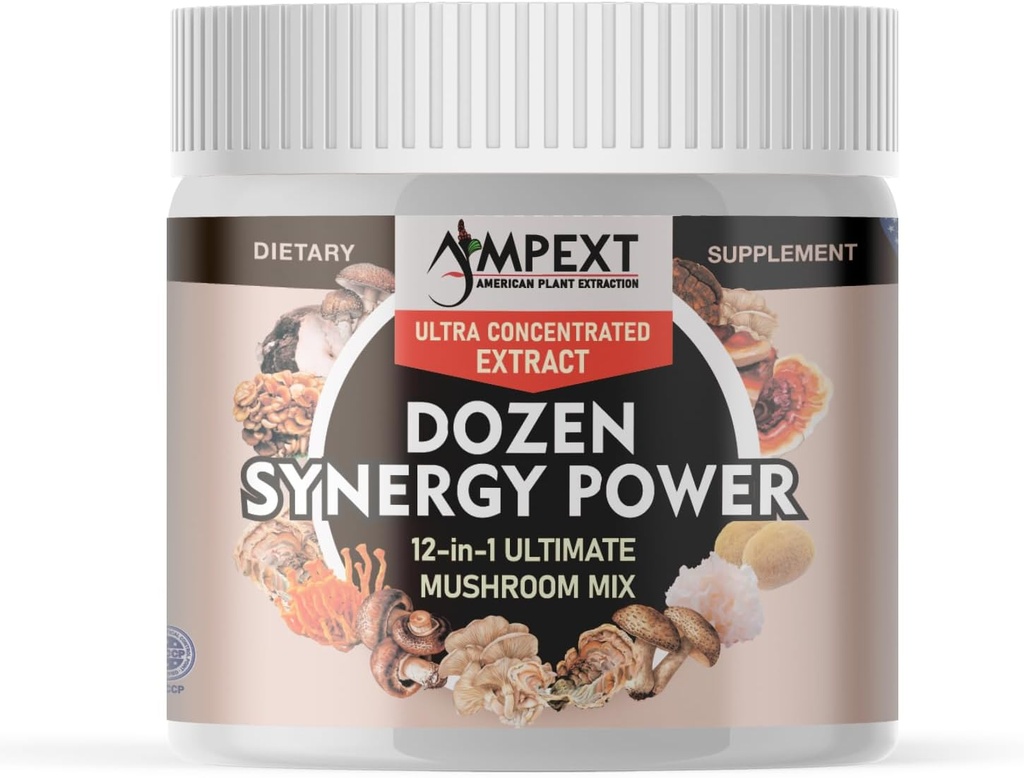12-v-1 tucet Synergy Power: Premium Complex 12 Starostlivo vybrané ovocné telo Hubové extrakty, Podpora imunity, kognitívne a kardiovaskulárne funkcie