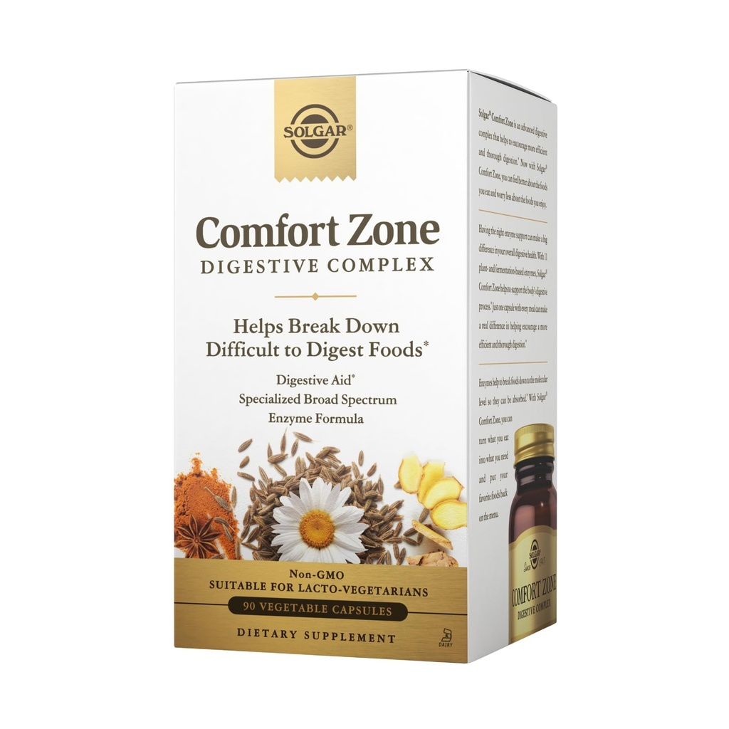 Solgar Comfort Zone Digestive Complex - 90 Rastlinné kapsule - Enzýmy na podporu tela a prírodné tráviaci proces a prestávka ťažké-to-Digest Foods - Košer - 90 Servisov