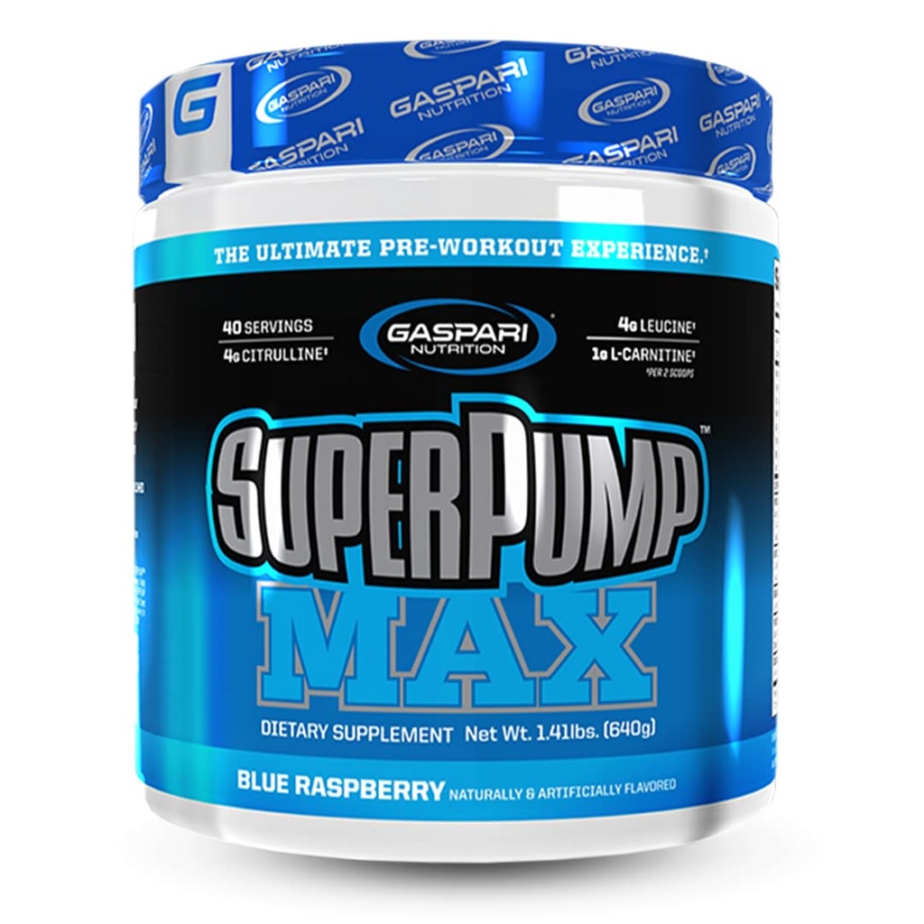 Gaspari Nutrition SuperPump MAX, Ultimate pred tréningu prášok, Trvalá energia preworkout, Posilňovač oxidu dusnatého, rast svalov, zotavenie & Replenishes Elektrolytes (40 Serving, Blue Malinová ľadu)