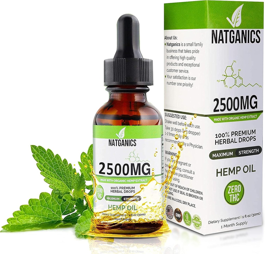 Organický vykurovací olej 2500mg - Ultra Premium Hemp Oil Drops 2500mg - Natural Hemp Oil Extract Tinture - Non-GMO Ultra-Pure CO2 extrahované kvapky - Omega Mastné kyseliny 3 6 9 - Organicky pestované & Vyrobené v USA